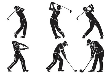 Illustrations of various golf swings isolated on white background, Vector