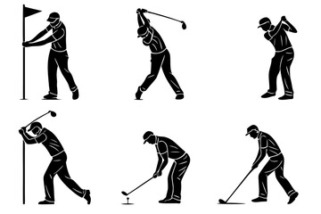 Golfer performing various swings isolated on white background, Vector