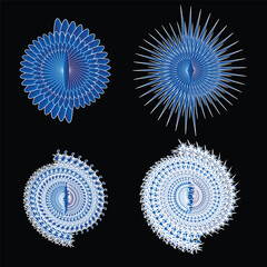 Intricate Blue Geometric Spirals and Radial Forms