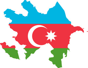 Map of Azerbaijan filled with its national flag colors and symbols a patriotic graphic representation for national identity and travel