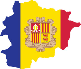 Map of Andorra filled with its national flag featuring the coat of arms a symbol of national identity and heritage