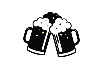 Two Clinking Drink Mugs Silhouette Illustration with Foamy Splash Isolated Design