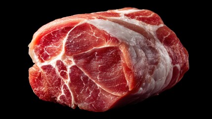 Obraz premium Raw pork shoulder close-up on black background.