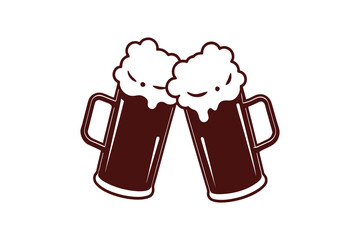 Two Clinking Drink Mugs Silhouette Illustration with Foamy Splash Isolated Design