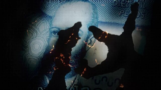 Chilean Peso (CLP) Banknote Burning With 3D Camera Shaking Movement