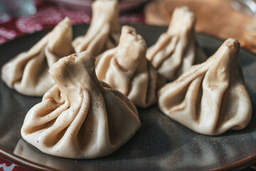 Traditional Georgian Khinkali Dumplings on a Plate