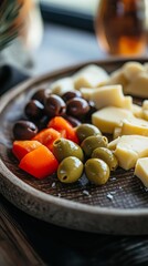 Tapas plate with olives and cheese.
