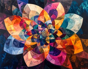 Geometric abstract flower, multicolored, symmetrical, modern