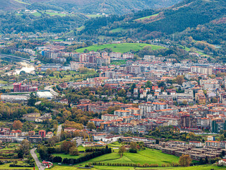 Aerial view of Hernani town and Urumea river in Basque Country