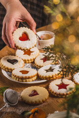 Linzer biscuits on a baking rack