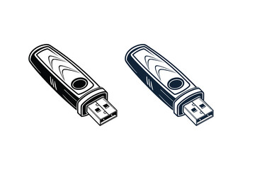 USB Pen Drive Silhouette Vector Illustration Isolated on White Background