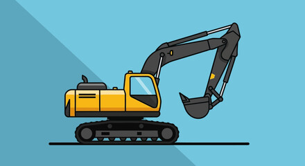 Illustration of a yellow excavator against a blue background