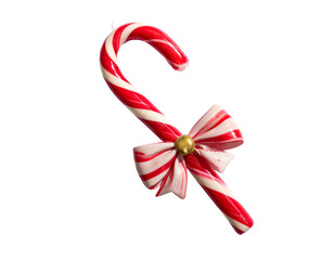 Red and white striped candy cane with festive ribbon bow