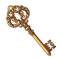 Intricate Golden Key Illustration with Ornate Design