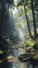 Fototapeta premium Hot springs in forest valley.