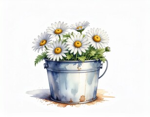 bouquet of daisies in a bucket