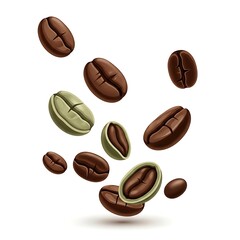 Floating Coffee Beans Illustration Roasted and Unroasted