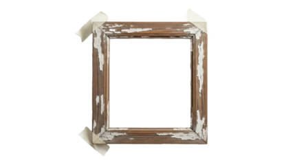 Empty Distressed Wooden Frame Taped to White Wall Background Still Life_00x.png