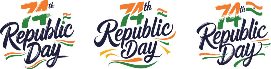 74th Republic Day of India typography design with Indian flag colors and brush stroke text vector illustration © Tamimkhangeox