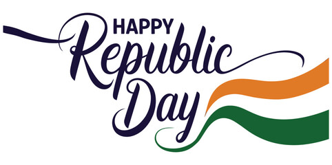 Happy Republic Day India Creative Calligraphy with Tricolor Flag Wave Vector Illustration