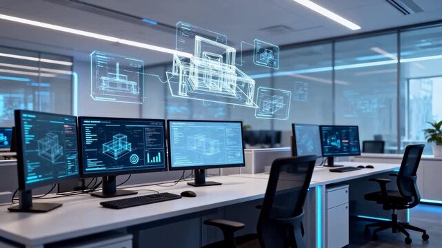 Modern office with computer workstations