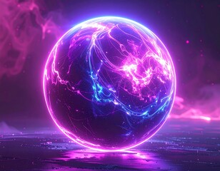Obraz premium Illuminated sphere with electrical currents, ambient pink/purple hues
