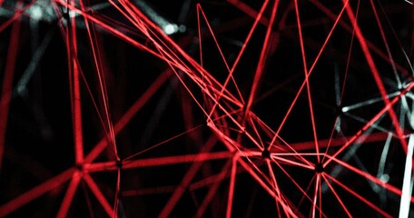 Abstract Red Lines Network on Black Background.