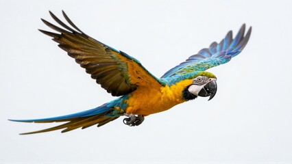 Blue and yellow macaw in flight