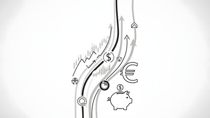Abstract financial graph lines and economic icons soaring upwards, representing growth and investment success.