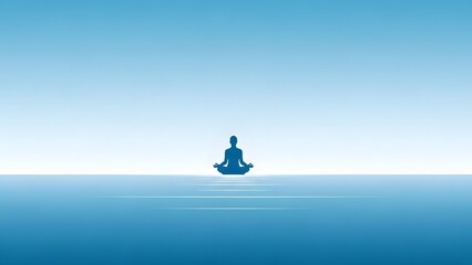 A serene silhouette of a person meditating in a lotus position on a calm blue surface.