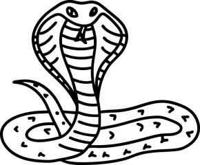 Fototapeta premium Black and white illustration of a cobra snake with raised hood and coiled body