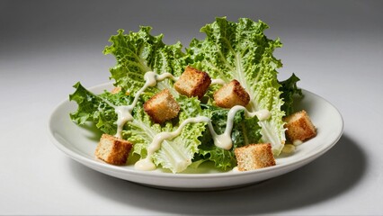 Romaine salad with croutons and creamy dressing