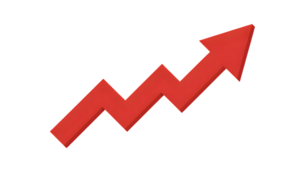 Red arrow graph showing upward trend and growth