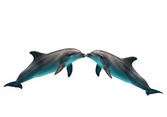 Obraz premium Two Dolphins Swimming Close Together in Clear Water with Bright Lighting