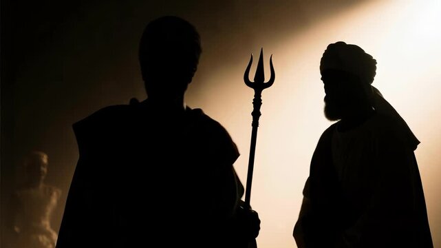 Silhouette of King Rehoboam Rejecting Wise Counsel in Stark Dramatic Lighting for Biblical History Stories and Ancient Israelite Conflict Concepts in Cinematic 4K Resolution Video Footage
