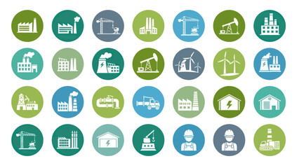 Collection of Industrial Icons in Circles.