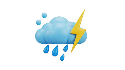 3D Cartoon Cloud with Lightning and Rain