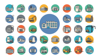 Collection of Various Industrial Building Icons.