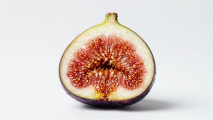 Sliced fig with red seeds and purple skin