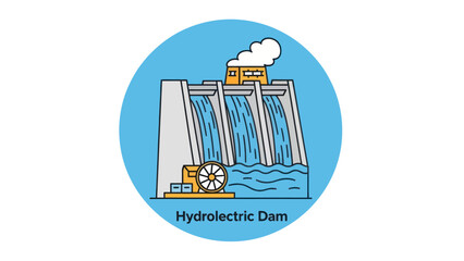 Hydroelectric Dam Cartoon Illustration Renewable Energy.
