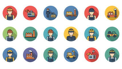 Collection of Worker Icons in Circles.