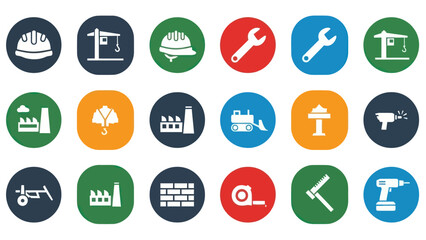 Collection of Various Tool Icons in Circles.