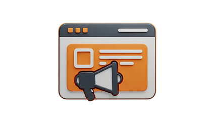 3D Icon of a Megaphone on a Web Page