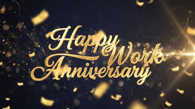 Happy Work Anniversary Celebration with Golden Confetti and Sparkles