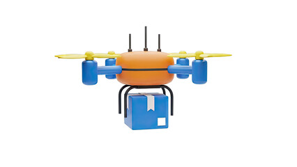3D Illustration of a Delivery Drone Carrying a Blue Package
