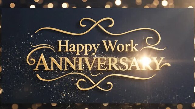 Happy Work Anniversary with Gold Swirls and Sparkles