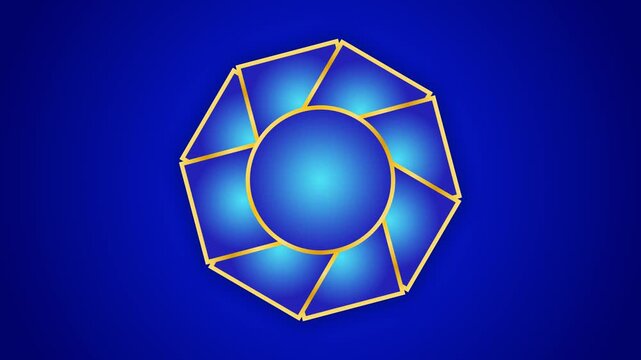 Abstract Geometric Blue Diamond Shape with Golden Outline on Dark Blue Background.