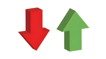 Green arrow pointing up and red arrow pointing down in contrasting directions