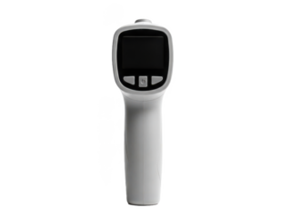 Modern handheld infrared thermometer device for precise temperature measurement and health monitoring, ideal for medical and home use, isolated on transparent background