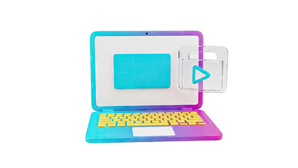 3D Laptop with Play Button Icon